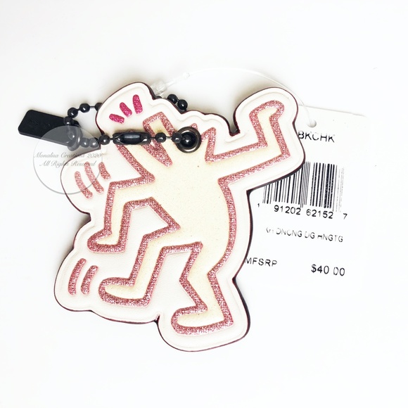 Coach x Keith Haring Dancing Dog Bag Charm NWT Pink White Limited Edition - Picture 2 of 5